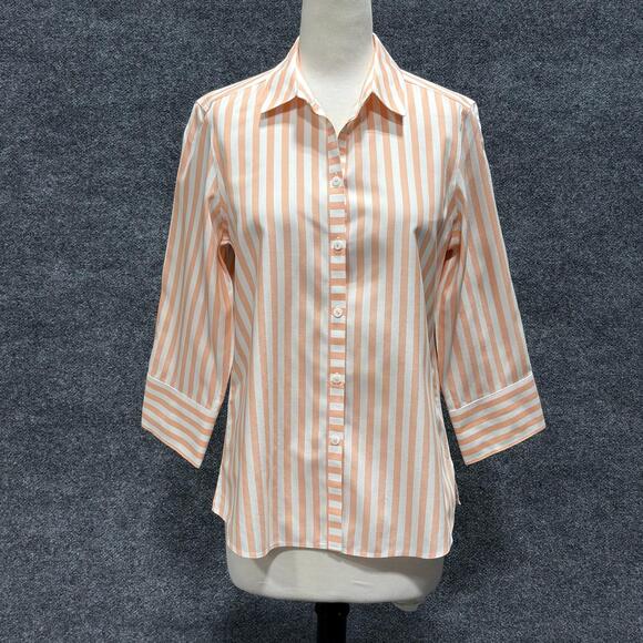 Foxcroft Tops - Foxcroft Button Up Shirt Womens 8 Orange Stripe Heritage Non Iron 3/4 Sleeve Top